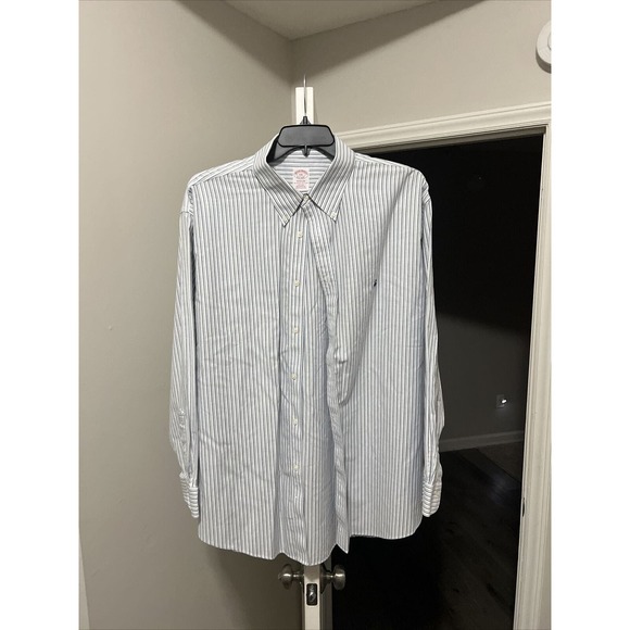 Brooks Brothers Regent Light Blue Striped Button Down Cotton Shirt Men's XXL - Picture 1 of 6